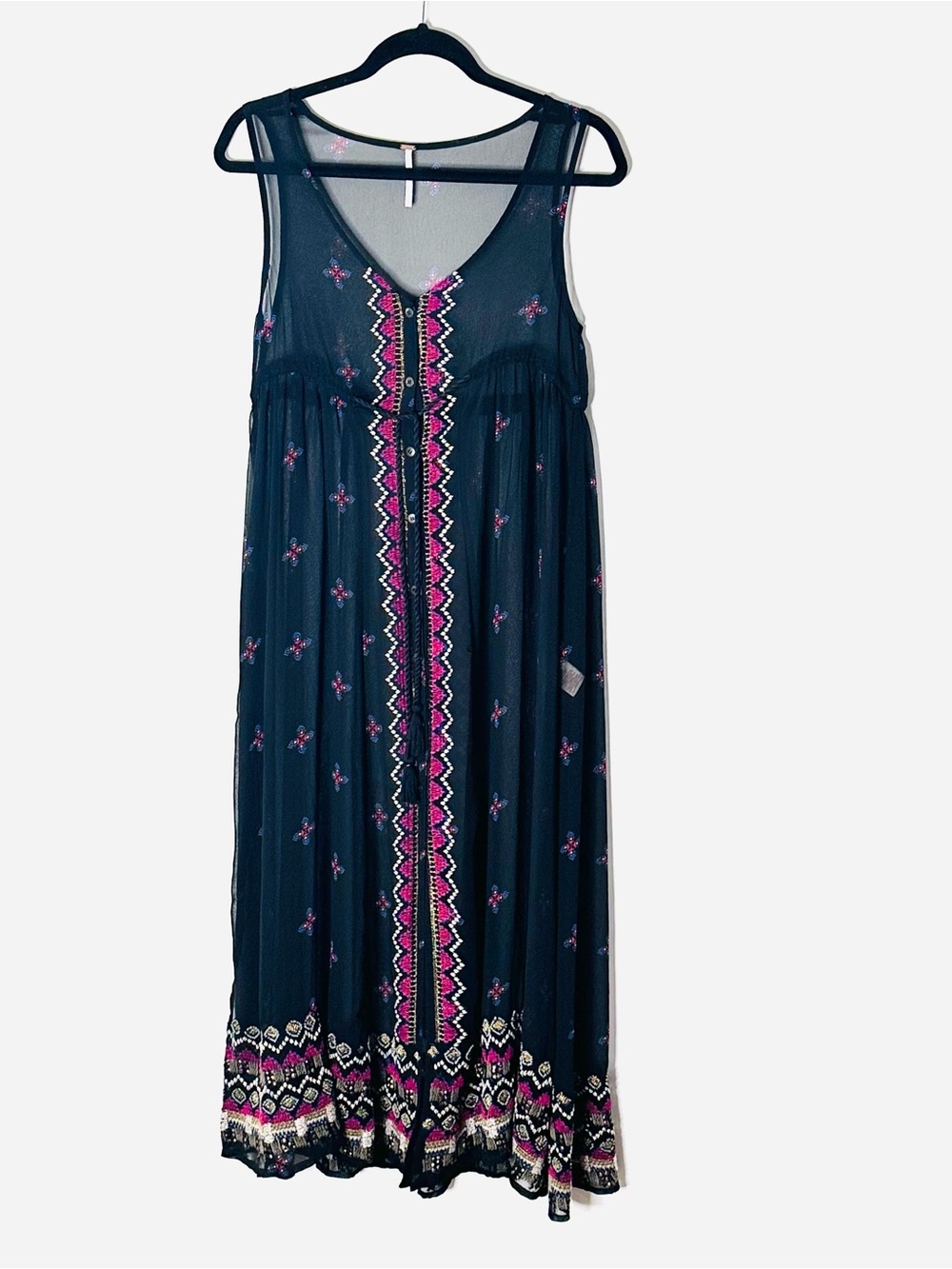 Free People Sheer Sleeveless Embellisher Kimono Maxi Dress Coverup XS - Picture 2 of 6